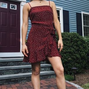 Princess Polly Burgundy Polka Dot Minidress